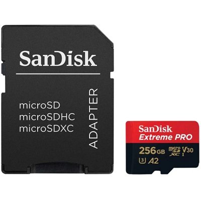 Карта памяти SanDisk Extreme Pro microSDXC Class 10 UHS Class 3 V30 A2 170MB/s 256 GB, чтение: 170 MB/s, запись: 90 MB/s, адаптер на SD