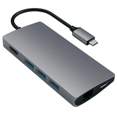 USB-концентратор Satechi Aluminum Multi-Port Adapter 4K with Ethernet V2, разъемов: 6, space gray