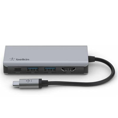 Адаптер Belkin USB-C 4-in-1 Multiport Adapter - HDMI, 2xUSB-A, USB-C, 100Вт, серый