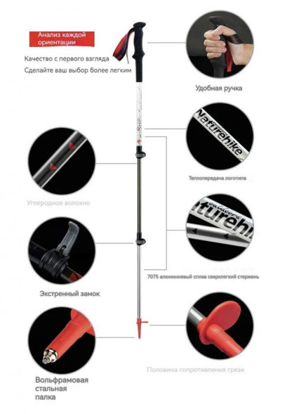 Треккинговая палка Naturehike 135 см, 1шт., серый/зеленый