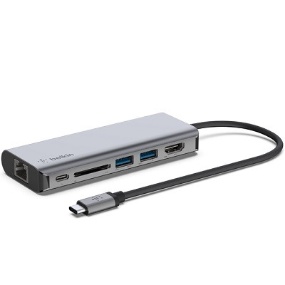 Адаптер Belkin USB-C 6-in-1 Multiport Adapter - HDMI, 2xUSB-A, USB-C,​ SD, Ethernet,  100Вт, серый