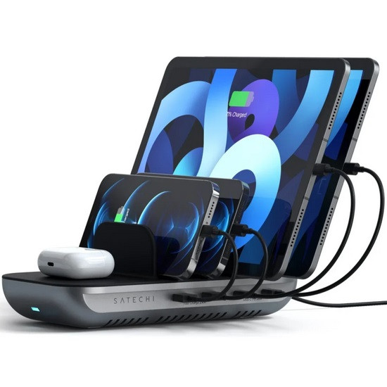 Беспроводная зарядная станция Satechi Dock5, мощность Qi: 10 Вт, серый космос