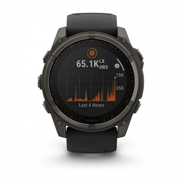 Умные часы Garmin Fenix 8, 51 мм, Solar, Sapphire Carbon Gray DLC Titanium with Black/Pebble Gray Silicone 010-02907-10