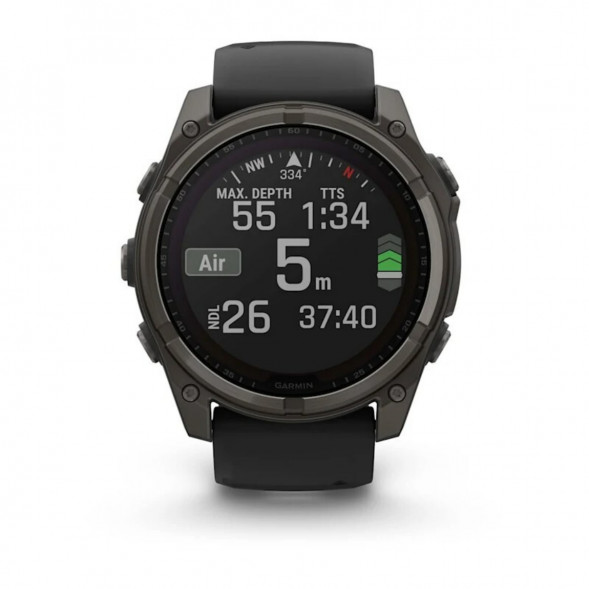 Умные часы Garmin Fenix 8, 51 мм, Solar, Sapphire Carbon Gray DLC Titanium with Black/Pebble Gray Silicone 010-02907-10