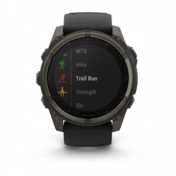 Умные часы Garmin Fenix 8, 51 мм, Solar, Sapphire Carbon Gray DLC Titanium with Black/Pebble Gray Silicone 010-02907-10