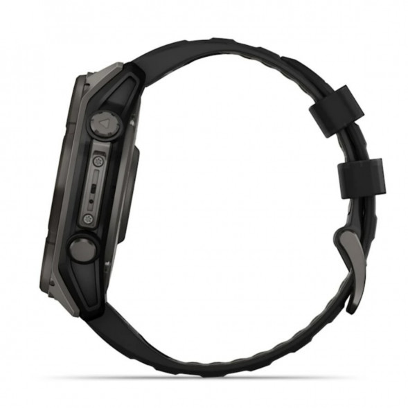Умные часы Garmin Fenix 8, 51 мм, Solar, Sapphire Carbon Gray DLC Titanium with Black/Pebble Gray Silicone 010-02907-10