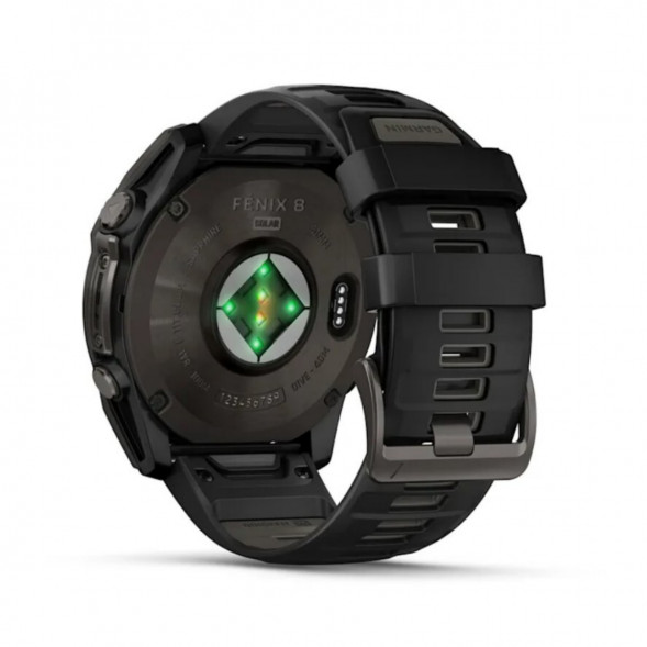 Умные часы Garmin Fenix 8, 51 мм, Solar, Sapphire Carbon Gray DLC Titanium with Black/Pebble Gray Silicone 010-02907-10