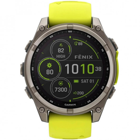 Умные часы Garmin Fenix 8, 51 мм, Solar, Sapphire Titanium with AMP Yellow/Graphite Silicone Band 010-02907-20