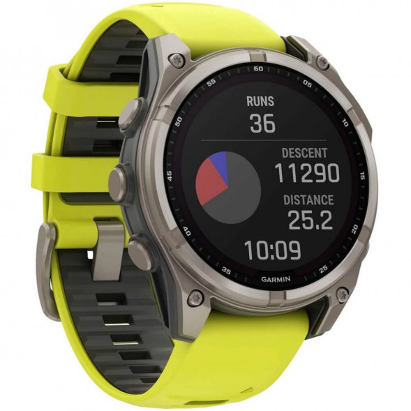 Умные часы Garmin Fenix 8, 51 мм, Solar, Sapphire Titanium with AMP Yellow/Graphite Silicone Band 010-02907-20
