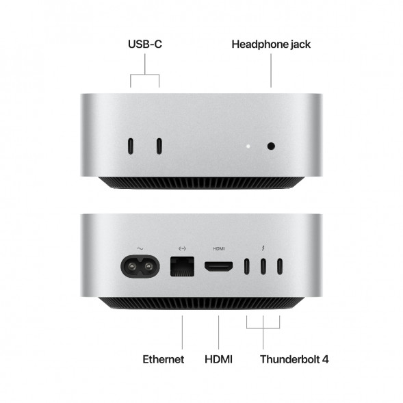 Компьютер Apple Mac mini M4 2024 (MU9E3) (10 Core GPU, 16ГБ, 512ГБ SSD, Apple, macOS), серебристый