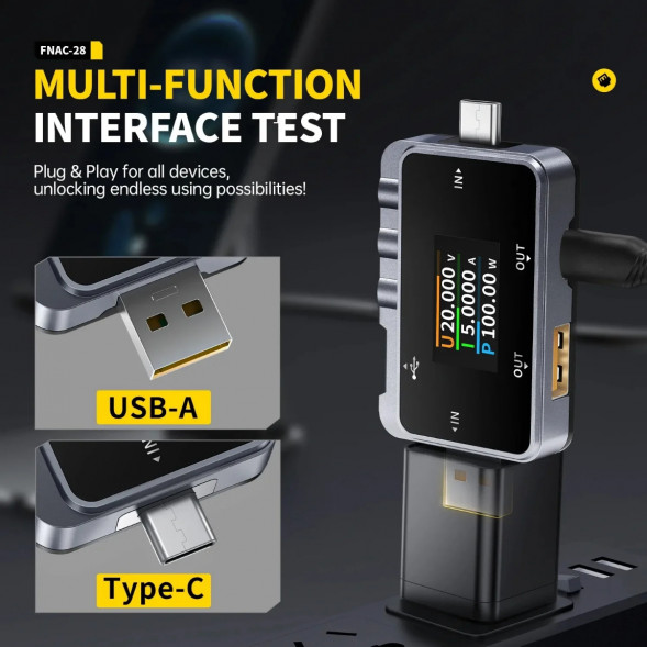 USB Тестер FNIRSI FNAC-28 напряжения тока и мощности