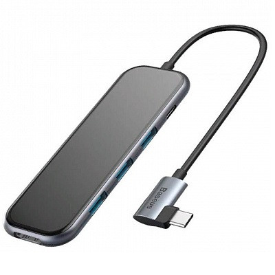 Многопортовый адаптер Baseus UCN3275 с одинарным коннектором USB-C (USB-C PD 60 Вт, 3 USB-A 3.0, Ethernet, HDMI 4K 30 Гц)