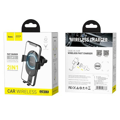 Держатель в автомобиль HOCO CW17 Sage In-Car с беспроводной зарядкой в воздуховод (черный)